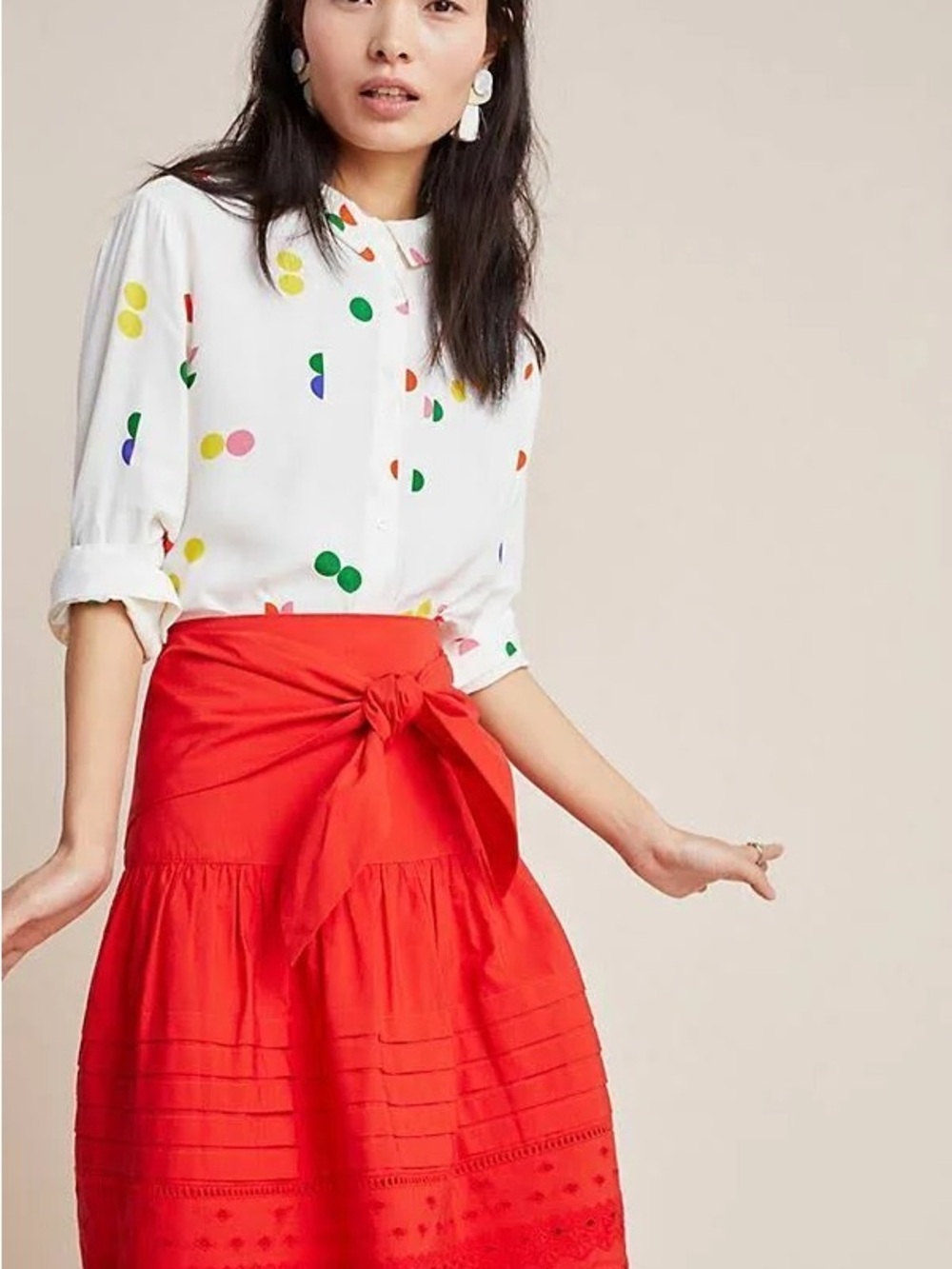 Maeve Red Tie-Waist Tiered Skirt - Women